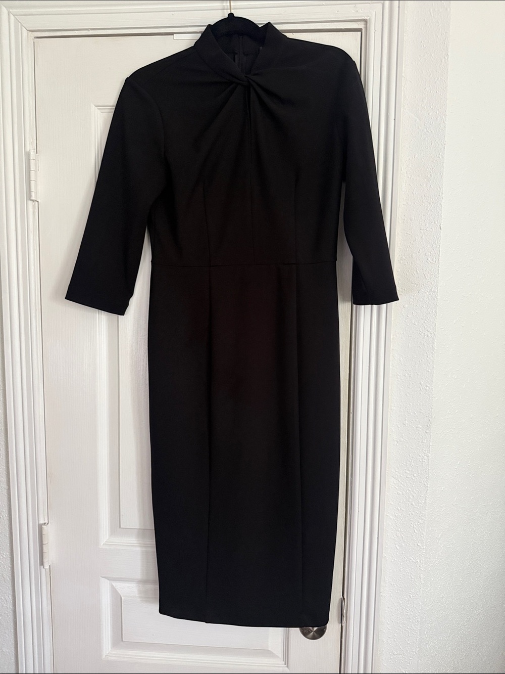 Donna Morgan Black Midi Dress with Twist Neck size 4
